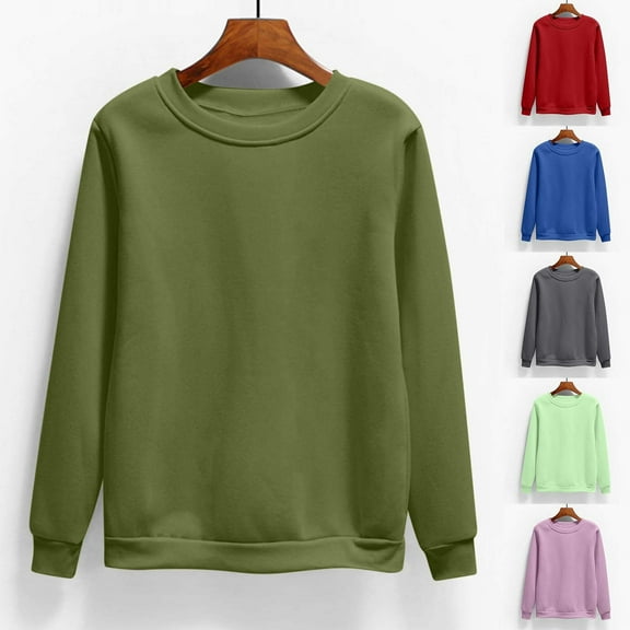 VEKDONE Womens Crewneck Sweatshirts Fall Long Sleeve Thin Fleece Pullover Tops Solid Plus Size Loose Fit Sweatshirt