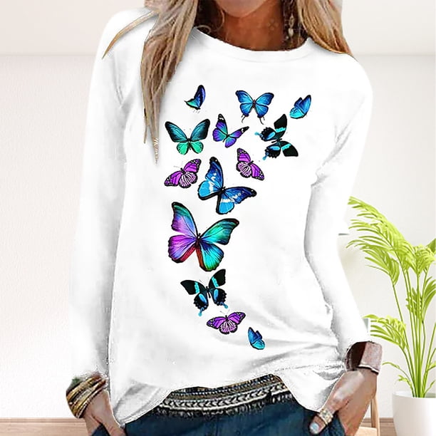 Camiseta Gráfica Impresa Mariposa Para Mujer – Paraguay