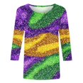 thumbnail image 4 of Penkiiy T-shirt Blouse à Manches 3/4 pour Femme, Mode Mardi Gras, Imprimé, Décontracté, Col Rond, S Multicolore, 4 of 5