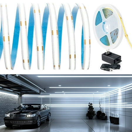 WYZworks COB LED Strip Light 16.4ft/5m CRI 90+ 6000K 3200LEDs Daylight White Super Bright High Lumen Tape Light DC24V Cuttable ETL Power Supply for DIY Linear Troughs Cabinets Home Lighting