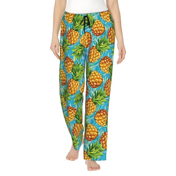 Balery Pineapple Pantalones de pijama para mujer, pijamas ultraligeros, pantalones de estar por casa-Large