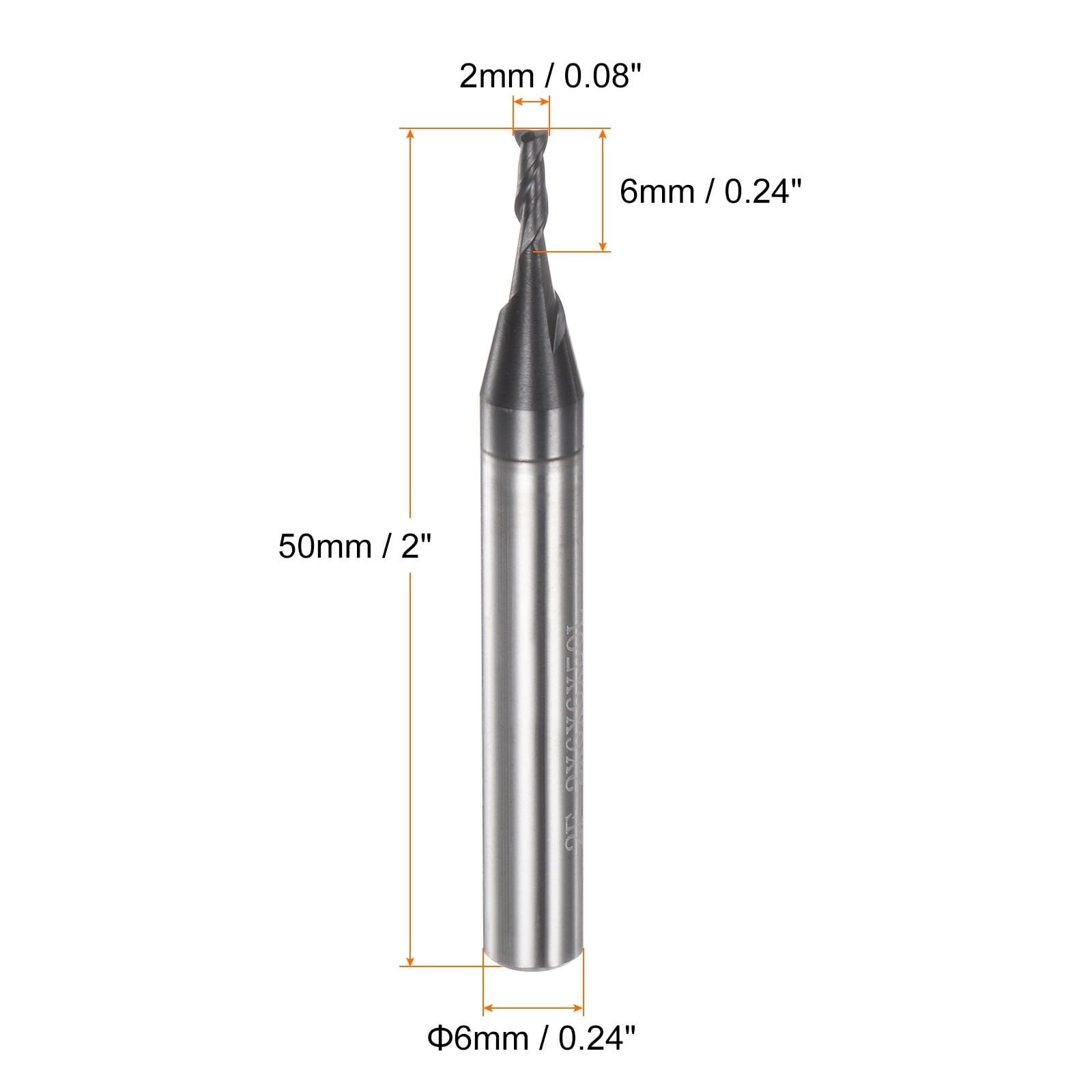 Uxcell 2mm x 6mm x 6mm x 50mm Solid Carbide AlTiN Coated 2 Flutes Square End Mill Milling Bit