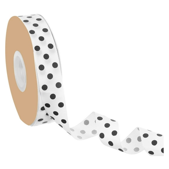 Polka Dot Craft Grosgrain Ribbon, 1 Inch x 48 Yard Grosgrain Ribbon Roll, White with Black