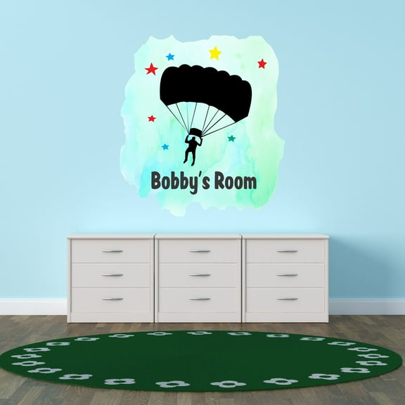 Personalized Sports Wall Decals for Kids Room - Rainbow Parachute Stars Playroom Decal With Easy Installation Instructions Custom Name Sticker - Size: 9 In x 10 In