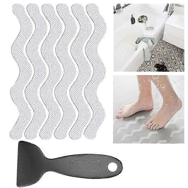 12PCS Non-Slip Shower Stickers Safety Bathtub Strips Adhesive Stickers with Premium Scraper for Bathtub Shower Stairs