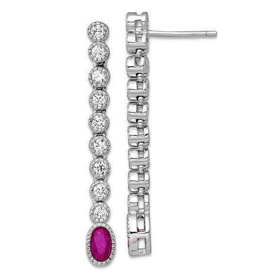 925 Sterling Silver Rhodium Plated Polished Red White Cubic Zirconia Post Long Drop Dangle Earrings Dangle Earring for W