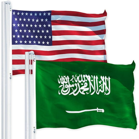 G128 Combo Pack: USA American Flag 3x5 Ft 150D Printed Stars & Saudi Arabia Flag 3x5 Ft 150D Printed