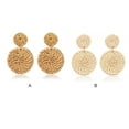 thumbnail image 4 of Doble círculo de ratán Artículos trenzado Pendientes occidentales Geométrico Bohemio Manual de mimbre Braid Popular Jewerly para mujeres Chicas Café kenally AP008669-01B, 4 of 5