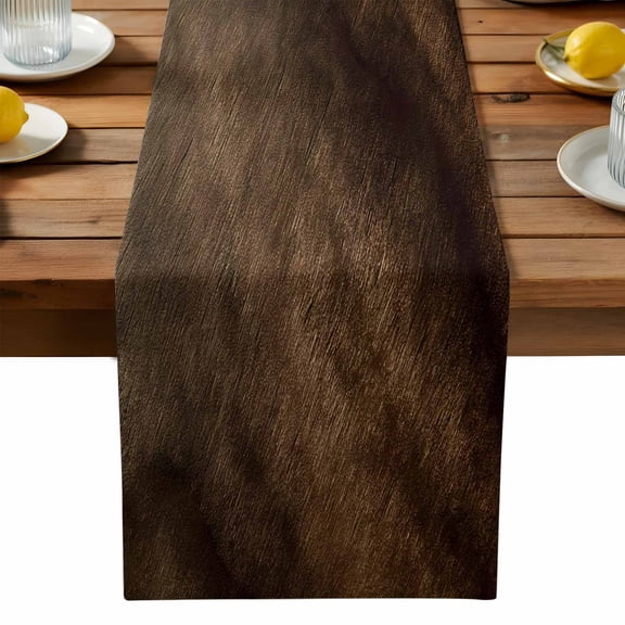 Dark Brown Wood Texture Table Runner, Vintage Farmhouse Ombre Wood Grain Washable Kitchen Table Runners Dress Scarves for Dining Table Decorations Party, 13x108in