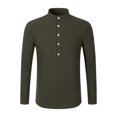 thumbnail image 5 of ZCFZJW Mens Cotton Linen Henley Shirts Long Sleeve Casual Shirt Summer Beach Hippie T-Shirt Band Collar Shirt with Chest Pocket Army Green M, 5 of 8