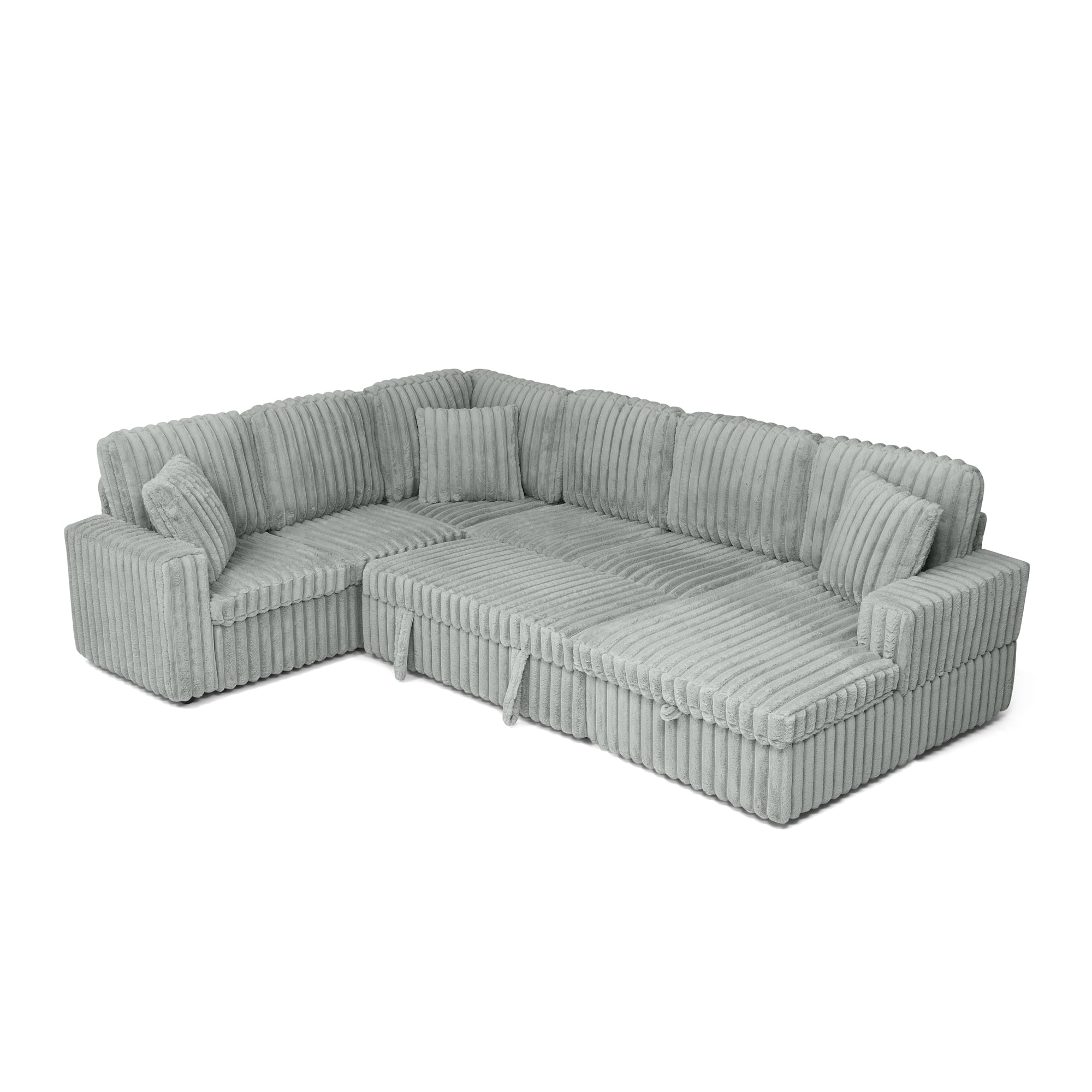 Corduroy U-shaped Sectional Sofa, Modern Minimalist Modular Couch with Pull-Out Sleeper Bed and Storage Chaise, Soft Fabric Convertible Sofa for Living Room, Apartment