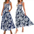 thumbnail image 3 of Vestido Maxi Bohemio de Verano para Mujer, Sin Mangas, Fruncido, con Tirantes Finos, Corte en A, Fluido, para Playa, Azul Oscuro, Talla M, 3 of 8