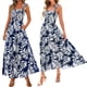 thumbnail image 3 of Vestido Maxi Bohemio de Verano para Mujer, Sin Mangas, Fruncido, con Tirantes Finos, Corte en A, Fluido, para Playa, Azul Oscuro, L, 3 of 8