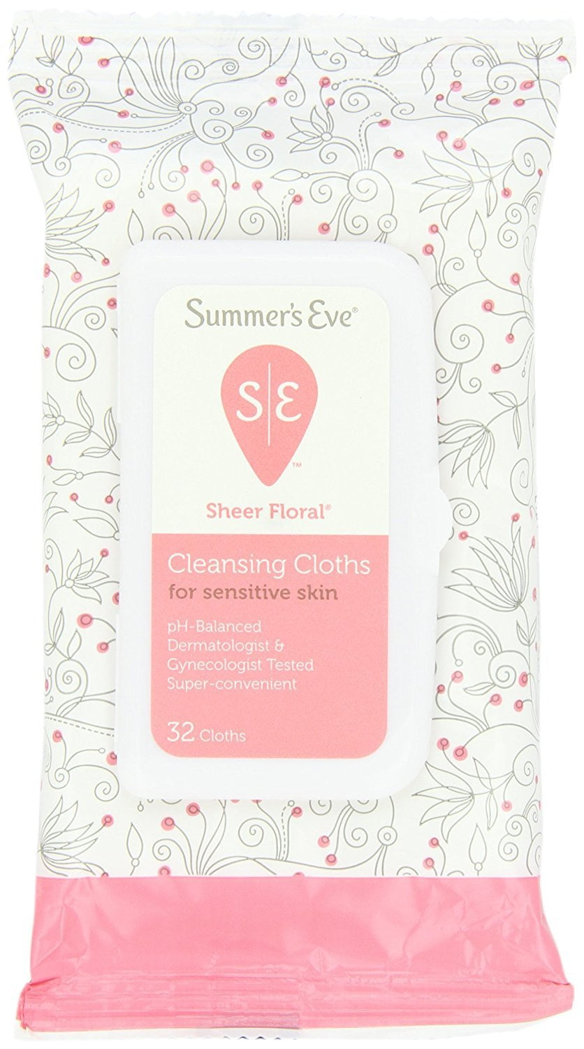 Summer's Eve Cleansing Cloths for Sensitive Skin - PH-Balanced - Help Wipe Away Odor Causing Bacteria - Doctor Tested - Sheer Floral Scent, -32 Cloths Pack of 4