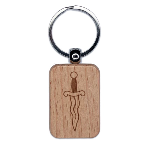 Curvy Ceremonial Dagger Kris Rectangle Keychain Charm Tag - Engraved Wood
