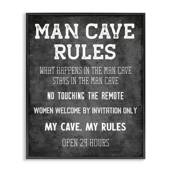 Stupell Industries My Man Cave Rules Typography Painting Black Framed Art Print Wall Art, 11 x 14