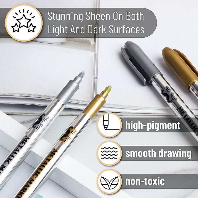 MyLifeUNIT Metallic Marker Pens, 6-Pack Metallic Gold Silver Permanent  Markers, Fine Point (3 Gold 3 Silver)