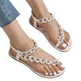 thumbnail image 3 of ZHELIYO Women's sandals Flower Decor Thong Sandals For Women Flat Floral Roma Flip Flops Boho Sandals Casual Shoes Beige 8, 3 of 9