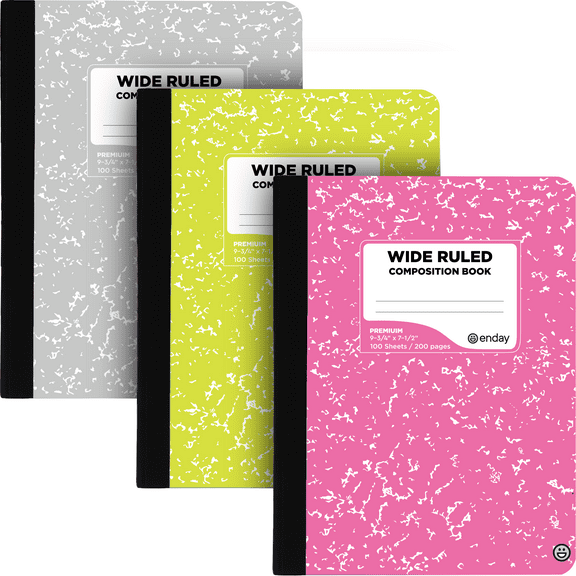 Emraw Neon Color Cover Wide Ruled Composition Notebooks, 9-3/4" x 7-1/4", Assorted Colors, 100 Sheets