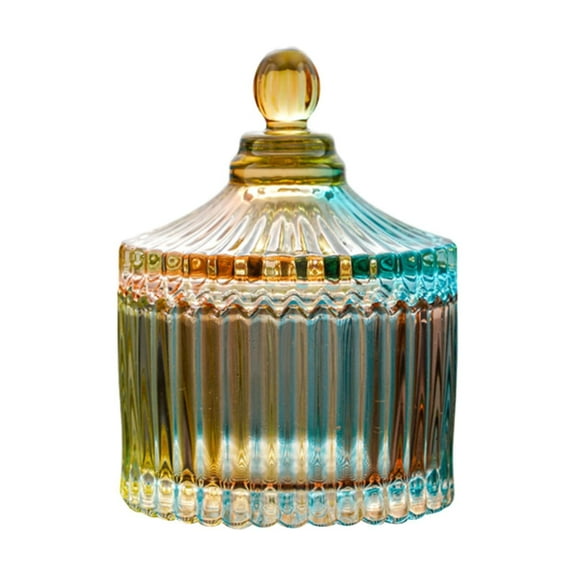 1 Pcs Colorful Crystal Glass Candy Snack Barrel Storage Jar, Colorful Glass Jar With Lid, Candy Cookie Jars Apothecary Jar Wedding Candy Buffet Jar Food Jar