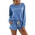 thumbnail image 2 of cocolona Womens Pajamas Set Casual Long Sleeve Tops with Drawstring Shorts Matching Outfits Set Breathable Lounge Sleepwear, 2 of 8