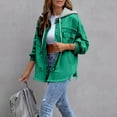 thumbnail image 5 of HomeDM Denim Jacket for Women, Button Down Long Sleeve Coat with Detachable Hood, Green, 5 of 9