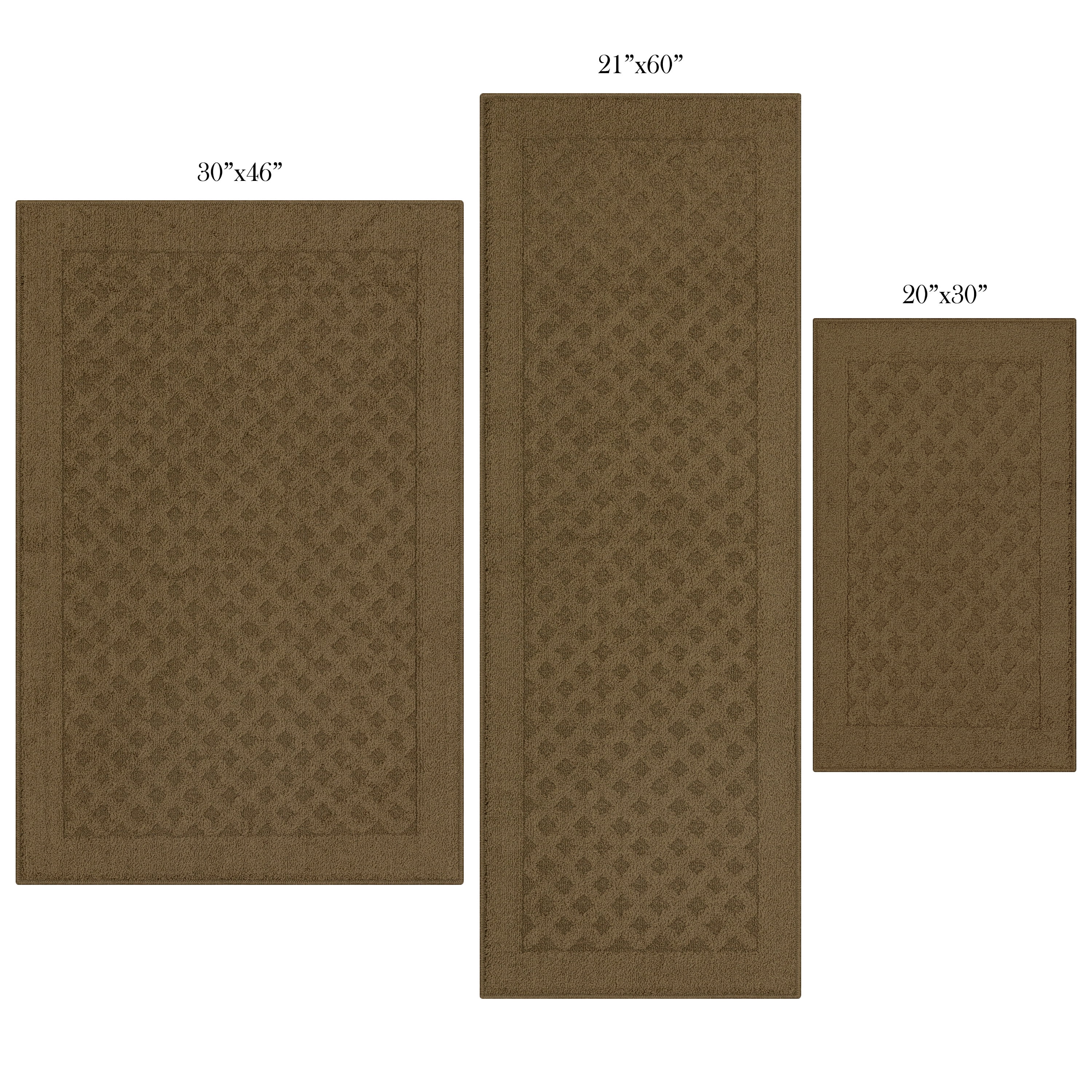 Mainstays Dylan Solid Diamond Olefin Brown Indoor Rug Set, 3-Piece Accent Rug Set