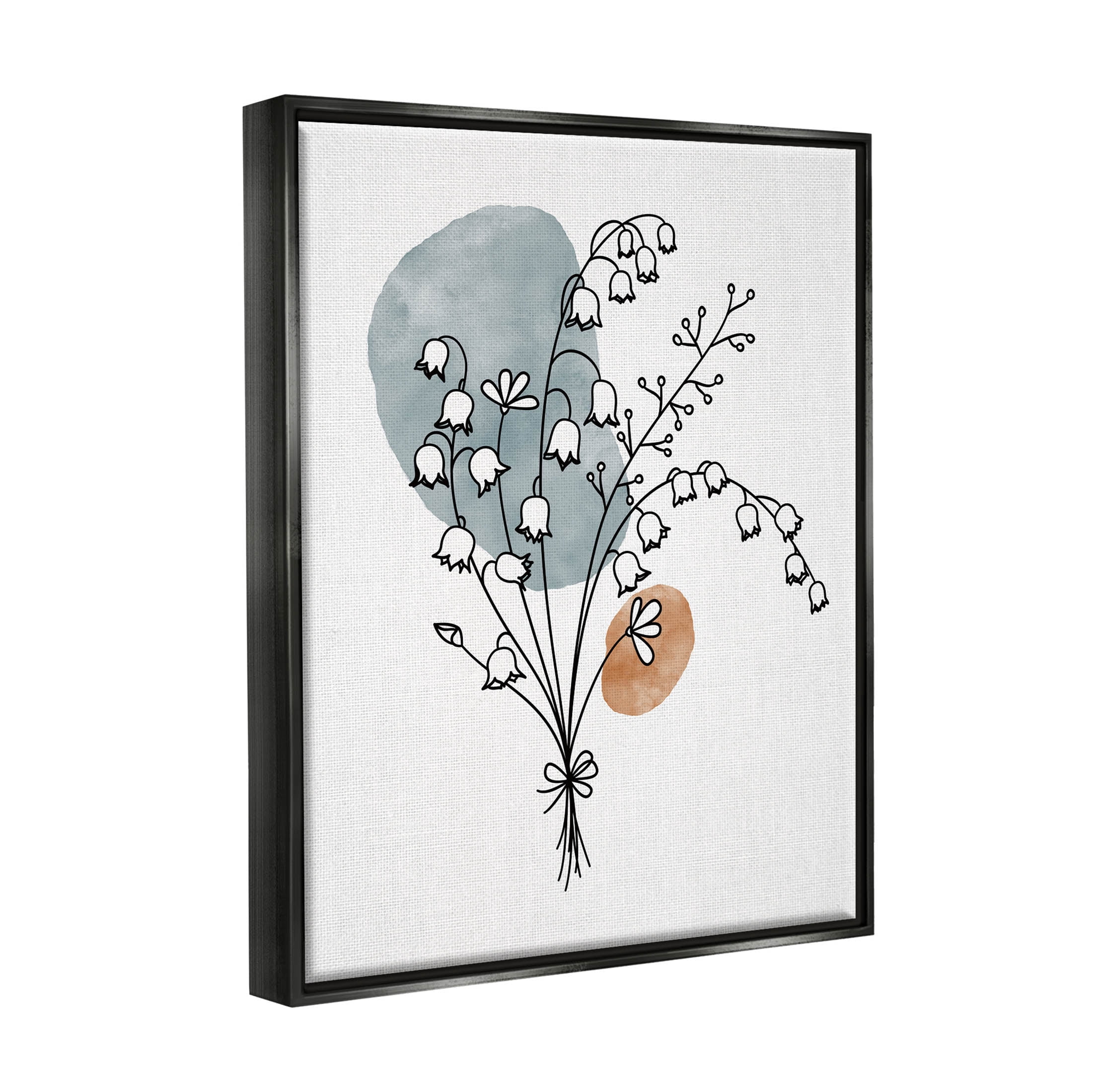 Stupell Industries Lily of the Valley Wildflower Graphic Art Jet Black Floating Framed Canvas Print Wall Art, Design by JJ Design House LLC