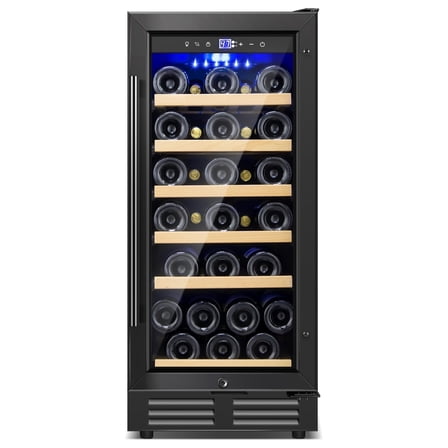 TITTLA 15 inch Wine Refrigerators,30 Bottles Wine Coolers ,Freestanding & Built-in with Glass Door,Black