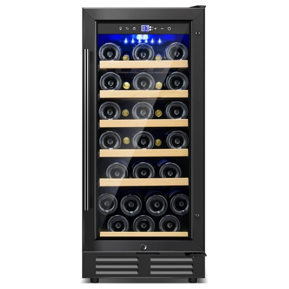 TITTLA 15 inch Wine Refrigerators,30 Bottles Wine Coolers ,Freestanding & Built-in with Glass Door,Black