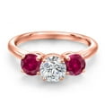 thumbnail image 3 of Gem Stone King 18K Rose Gold Plated Silver Lab Grown Diamond and Red Created Ruby Engagement Ring for Women | 1.94 Cttw | Round 6MM | Gemstone April Birthstone | Size 6, 3 of 6