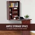 thumbnail image 6 of Wall Mounted Foldable Desk with Storage Compartments, Fold Down Desk Table, Computer Desk for Living Room Bedroom, Mahogany, 6 of 8