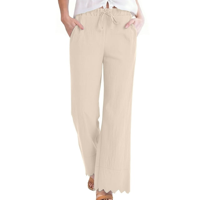 Sentmoon Flowy Pants Solid Color Elastic Waist Sweat Pants for Womens Oversized Relaxed Fit Linen Summer Beach Vacation Clothes for Women Vacation Essentials for Women for Work and Office