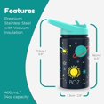 thumbnail image 2 of BOZ Kids Insulated Water Bottle with Straw Lid - Stainless Steel Vacuum Double Wall Toddler Water Bottle, 14 oz (414ml) Scratch-Resistant BPA-Free and Dishwasher-Safe Kids Water Bottle (Space), 2 of 8