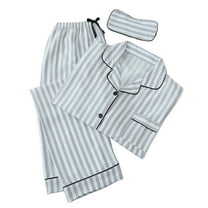 Enjoytime Lounge Sets for Women Stripe Long Sleeve Button Down Shirts Lounge Pants Casual Loose Sleepwear Gray M