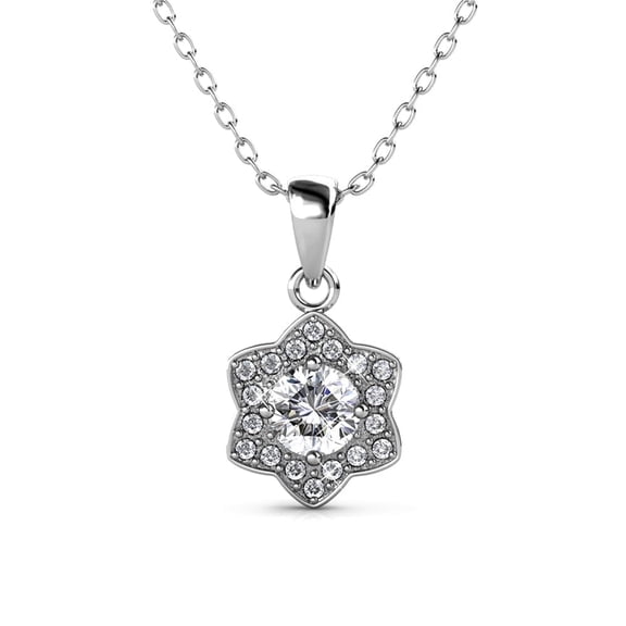 Cate & Chloe Poppy 18k White Gold Plated Pendant Necklace with Simulated Diamond Crystals for Women
