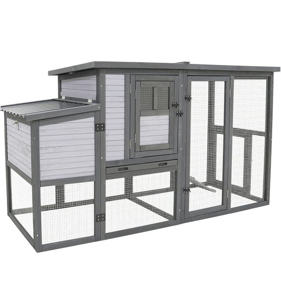 JERFIT 79 Inch Large Outdoor Chicken Coop with Waterproof Asphalt Roof, 2 Nesting Boxes, Upgraded Perches & Removable Floor for Easy Cleaning, Wooden Poultry Duck Rabbit Hutch House, Blue Grey