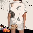 thumbnail image 4 of Brown Womens Button Down Pajamas Set Silk Imitation Pj Sets For Woman, Button Down Shirts With Pajama Shorts, Cute Print, Comfy Sets XL, 4 of 6