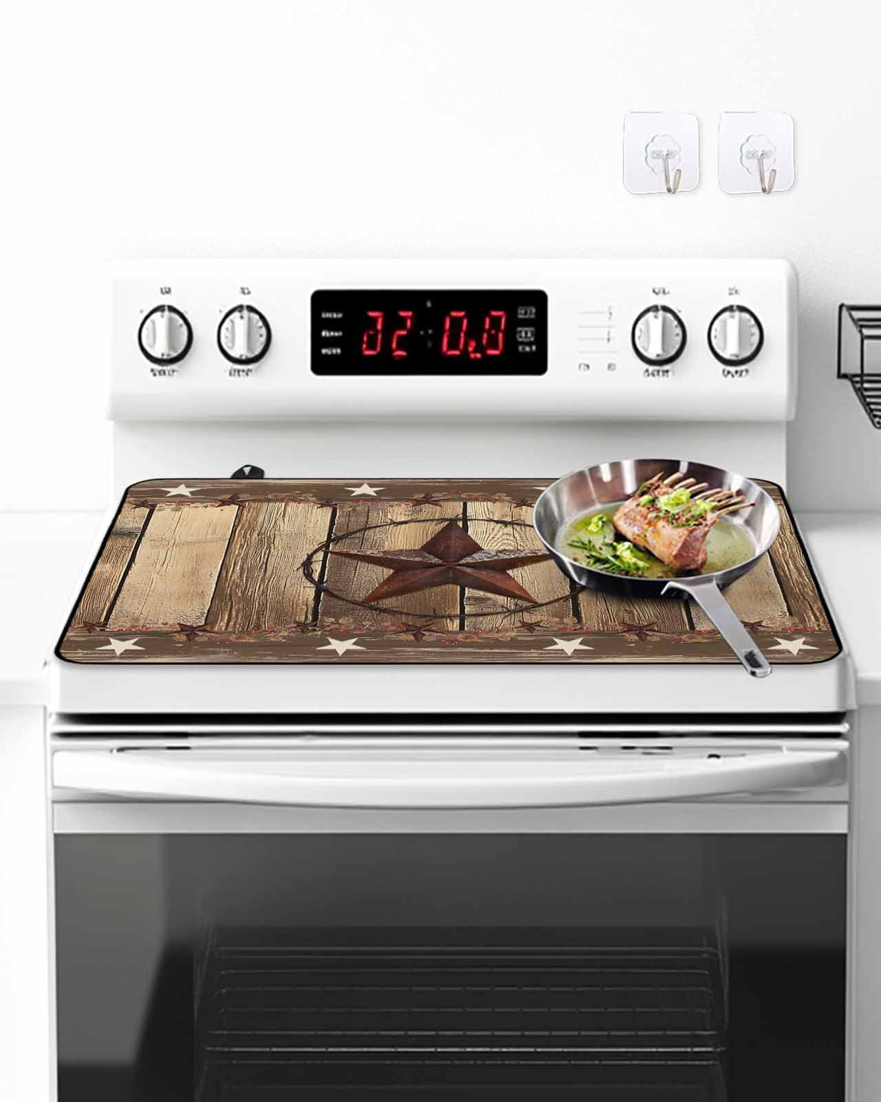 Stove Top Covers for Electric Stove, Rustic Country Glass Stovetop Cover Protector, Western Stars Brown Texture Wooden Print Induction Cooktop Protector Oven Mat for Kitchen Countertop 24"x21"