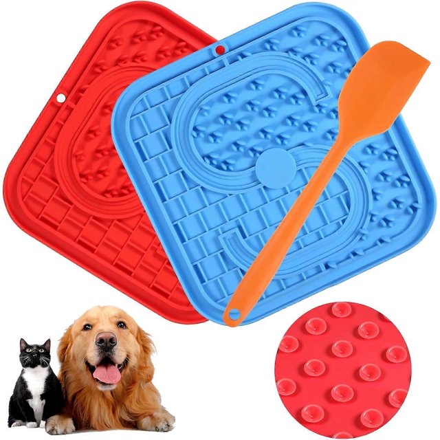 Dog Lick Mat. BPA-free. 3 pcs Dog Lick Mat with Suction Cup (Blue Dogs