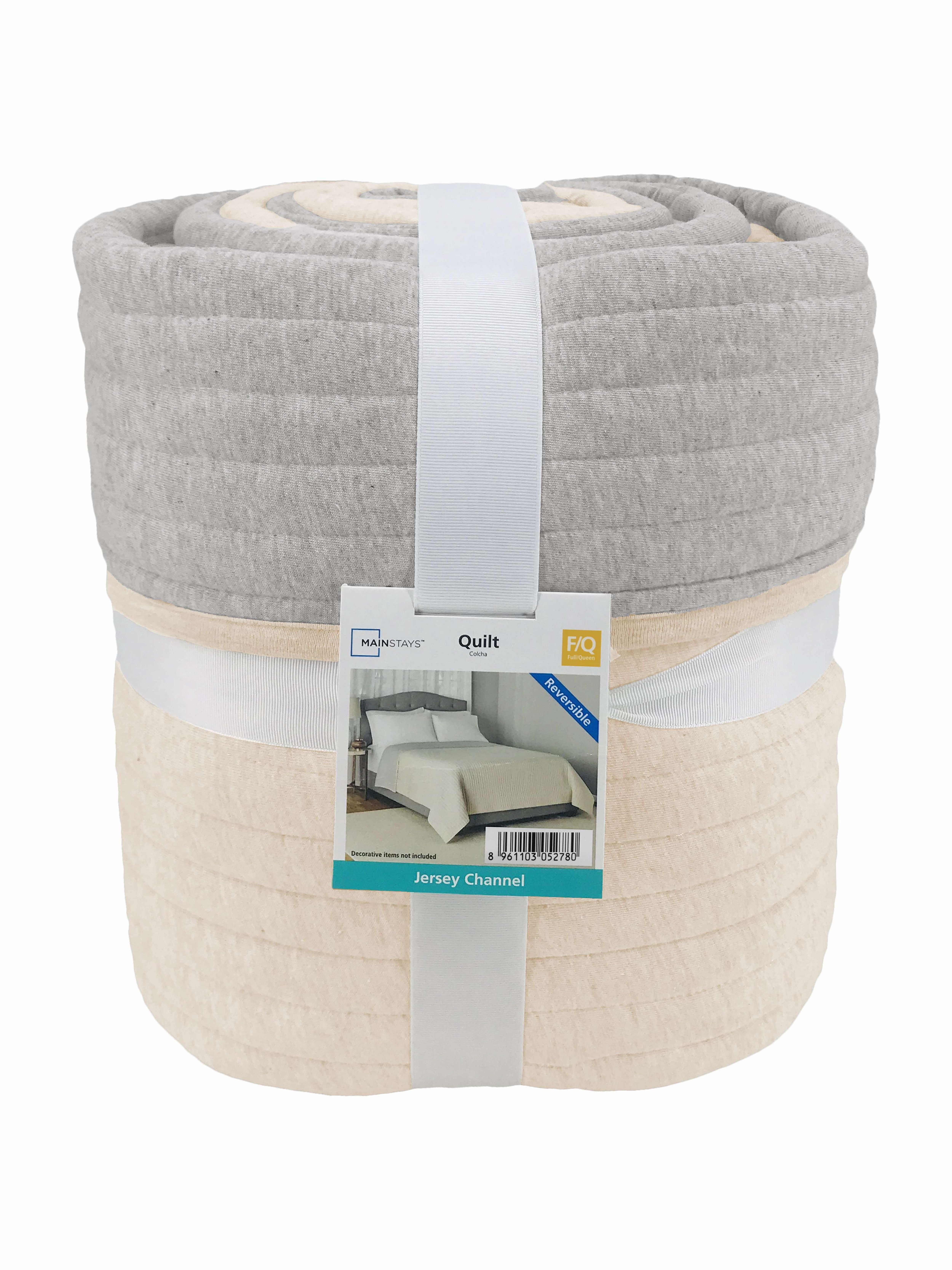 Mainstays Queen/Full Quilt - Beige Soft Jersey, Cotton-Rich T-Shirt Soft, Reversible Bedding