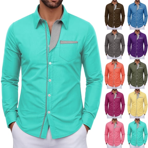 Smsaxvxz Men's Long Sleeve Stretch Dress Shirt Casual Wrinkle-Free Regular Fit Button Down Shirts Green L