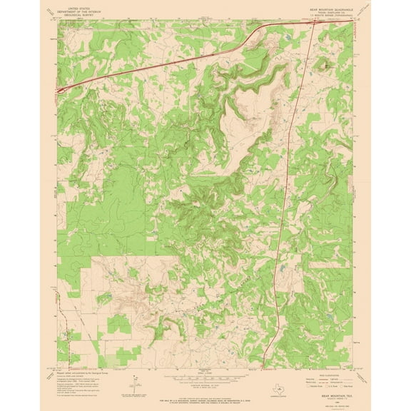 Topographical Map - Bear Mountain Texas Quad - USGS 1966 - Vintage Wall Art