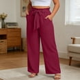 thumbnail image 7 of Xdegoge Plus Size Pants Women Elastic High Waist Trousers Featuring Self Tie Belt Wide Leg Flowy Summer Beach Dressy Casual Lounge Bottoms with Deep Side Pockets, 7 of 7