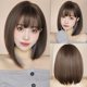 thumbnail image 2 of Pelucas sintéticas cortas y rectas para mujer, pelo Natural con flequillo, Marrón mezclado, gris, resistente al calor, uso diario, Cosplay, 2 of 4