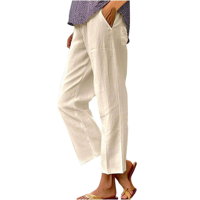 VEKDONE Womens Linen Long Pants Beige XXL