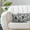thumbnail image 2 of Navy Blue Floral Block Print Lumbar Pillow Covers 12x20 Set of 2 Rustic Old Style Vintage Flower Pattern Cream Decorative Rectangle Throw Pillow Cases Outdoor Farmhouse Decoration for Sofa Couch Bed, 2 of 6