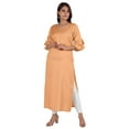 thumbnail image 1 of Moomaya Solid Rayon Kurta For Women bell Sleeve Drawstring Neck Long Ethnic Kurti, 1 of 6