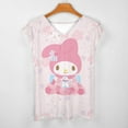 thumbnail image 3 of Kuromi And My Melody Womens Summer Tops Ruffle Short Sleeve Tunic Tops V Neck Loose Fit Flowy T-Shirts, 3 of 7