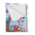 thumbnail image 2 of Owl Soft Flannel Fleece Throw Blanket, Cartoon Birds and Butterflies on a Tree Nursery Style Composition Kids Illustration, Cozy Plush for Indoor and Outdoor Use, 70" x 90", Multicolor, by Ambesonne, 2 of 5